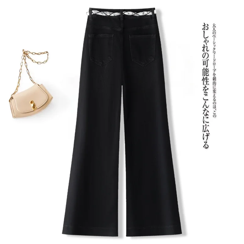 سراويل واسعة الساق متعددة الاستخدامات للنساء، سراويل خريف جديدة عالية الخصر غير رسمية فضفاضة للتخسيس من قماش الدنيم الناعم بطول الأرض عصرية