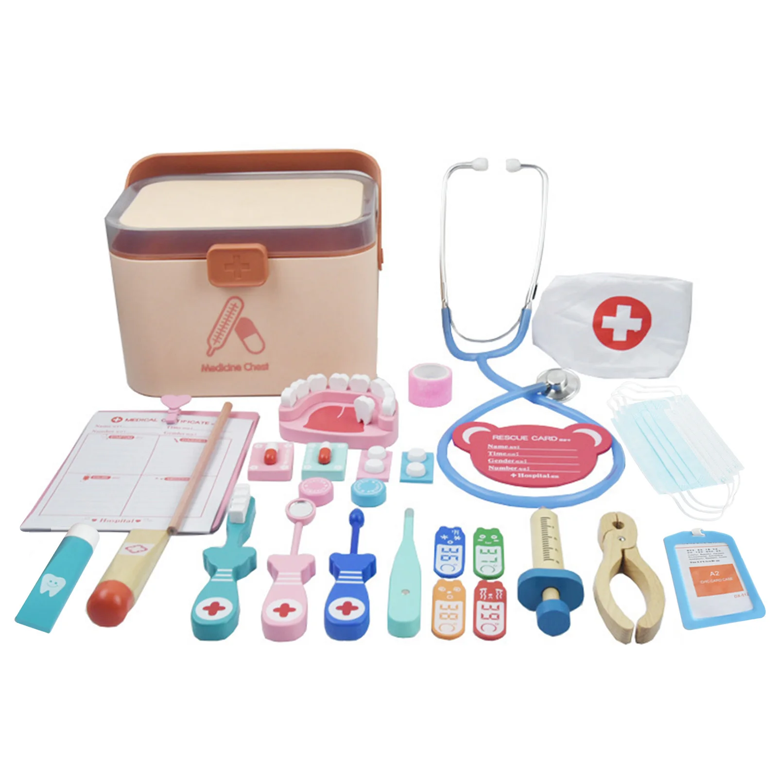 Set di giocattoli da dottore in legno per bambini simulazione famiglia medico infermiere Kit medico giocattolo giochi di imitazione Kit da dentista accessori giocattolo per bambini