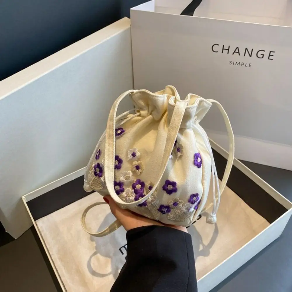 

Ethnic Style Hanfu Drawstring Bag Shoulder Bag Crossbody Bag Embroidery Flower Handbag Purse Hanfu Accessories Floral Bucket Bag