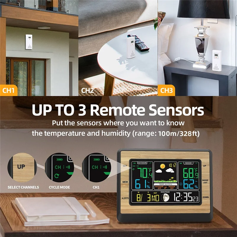 ABGN Беспроводная метеостанция 6-дюймовый цветной экран цифровой измеритель температуры и влажности станция прогноза погоды с датчиком