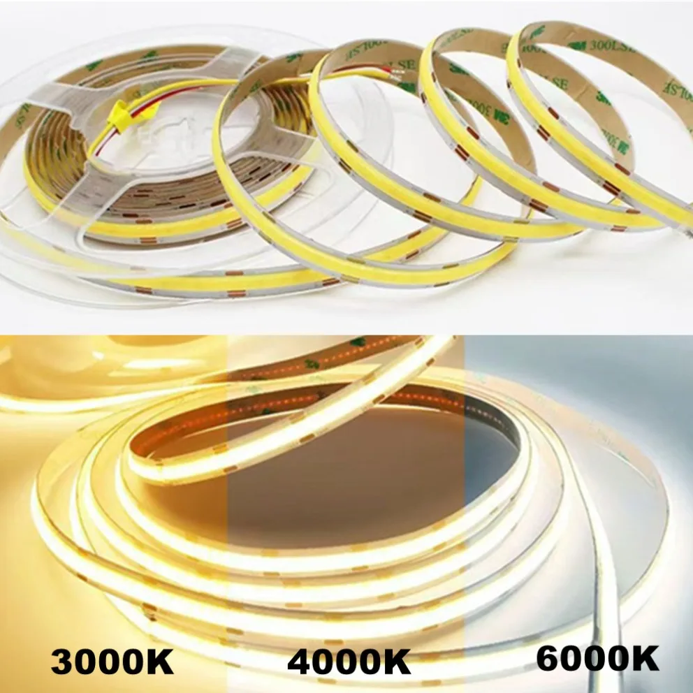FCOB CCT LED Light Strip 480/608 LEDs High Density Flexible FOB COB 10mm Led Lights RA90 2700K to 6000K Linear Dimmable DC24V
