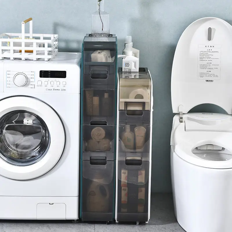 

Bathroom seam storage cabinet ultra narrow drawer style kitchen storage side cabinet bathroom waterproof seam storage rack