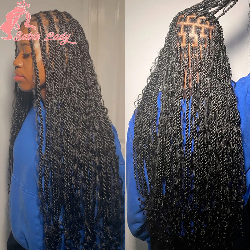 Knotless Synthetic Full Lace Box Braided Wig Bohemian Goddess Faux Locs Braids Wig for Women 32 Inch Senegalese Twist Braid Wigs