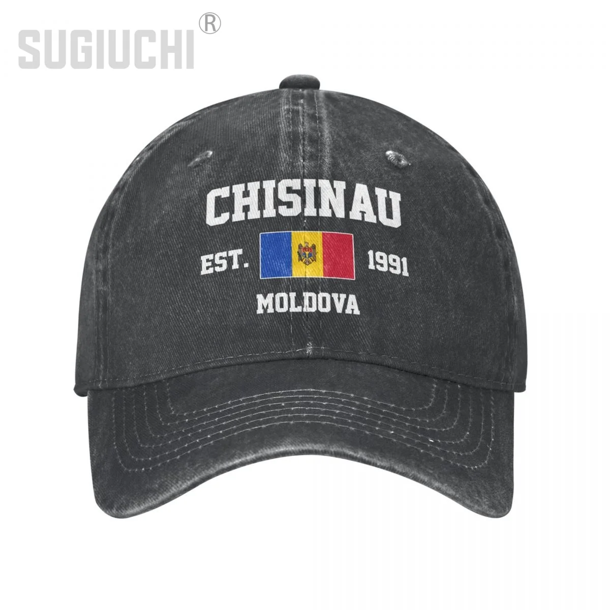 Flag of Moldova EST.1991 Chisinau Unisex Adult Charcoal Washed Denim Baseball Cap Men Vintage Cotton Dad Patriotic Trucker Hat