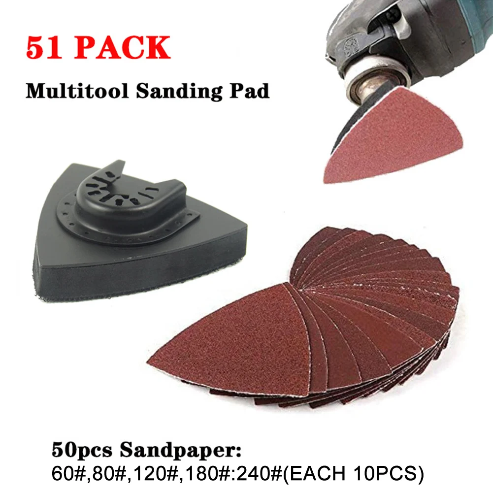 

51pcs Triangular Oscillating Multitools Triangle Sandpaper Polishing Sand Disc Kit Woodworking Multifunctional ABS Portable Home