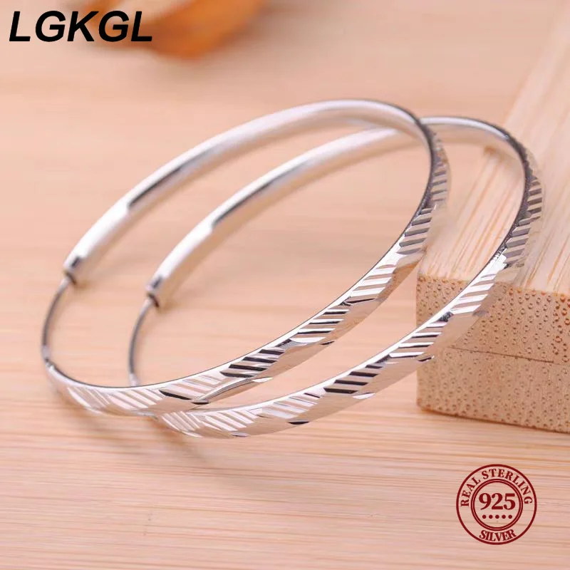 

LGKGL Fashion 925 Sterling Silver 3/4/5/6CM Grid Hoop Earrings For Women Luxury Designer Jewelry Accessories