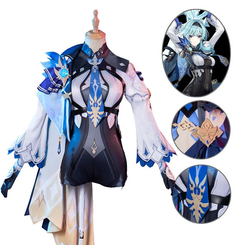 Genshin Impact Eula Cosplay Costumes Eula Lawrence Halloween Costumes for Women Suit Wig Clothing Anime Role Play Party Uniform