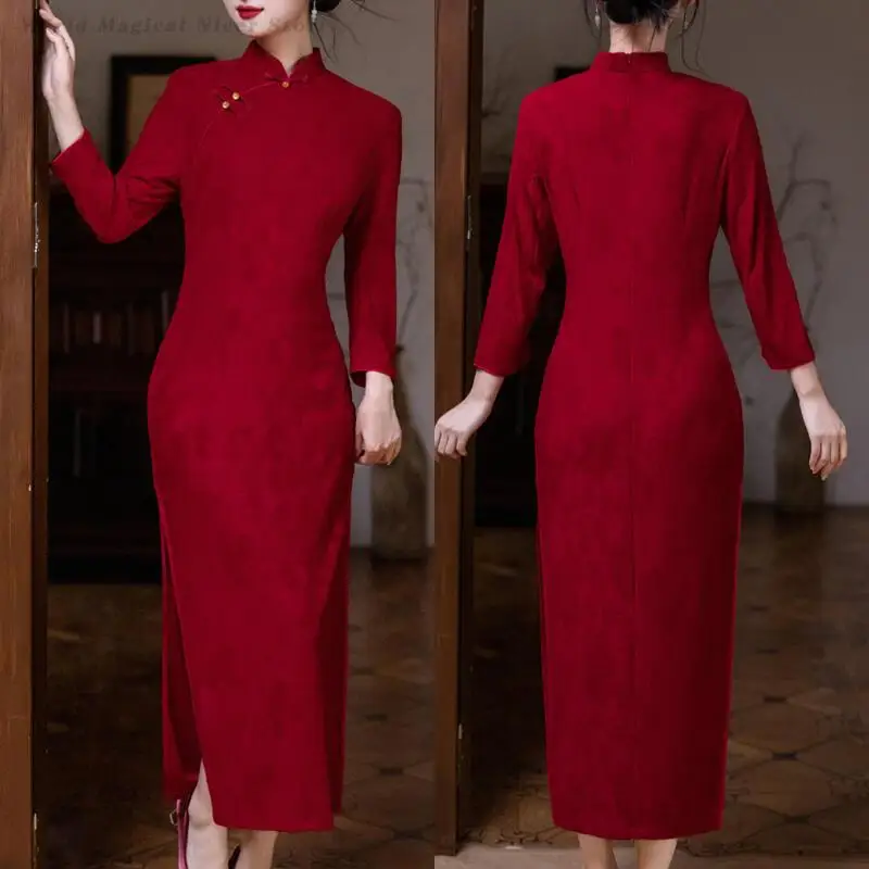 

New Chinese Style Elegant Cheongsam Wedding Bride Toast Clothes Party Gown Big Size 4XL Long Qipao Traditional Oriental Costume