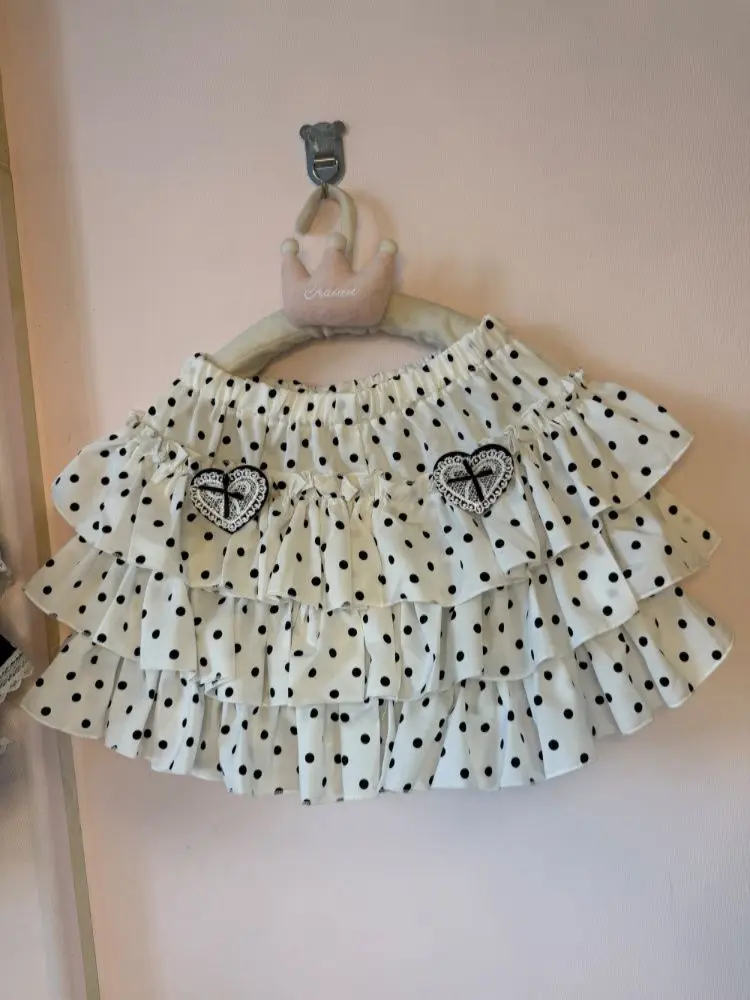 Sweet Japanese Cake Polka Dot Women Skirts Kawaii Fashion Patchwork Loose Short Skirt Harajuku Design Bow Lovely Fluffy Outfits