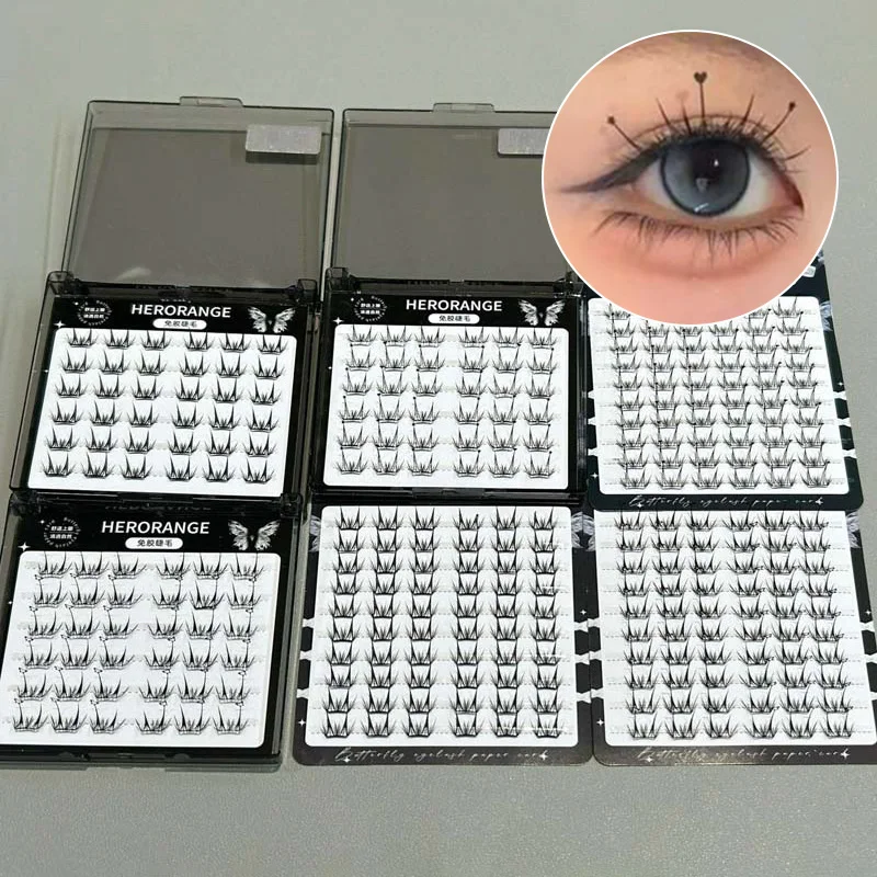 Lichtgewicht, dunne, lijmvrije valse wimpers, dik en gekruld, gesegmenteerde wimpers, drietraps make-uptoepassing, natuurlijke oogmake-up