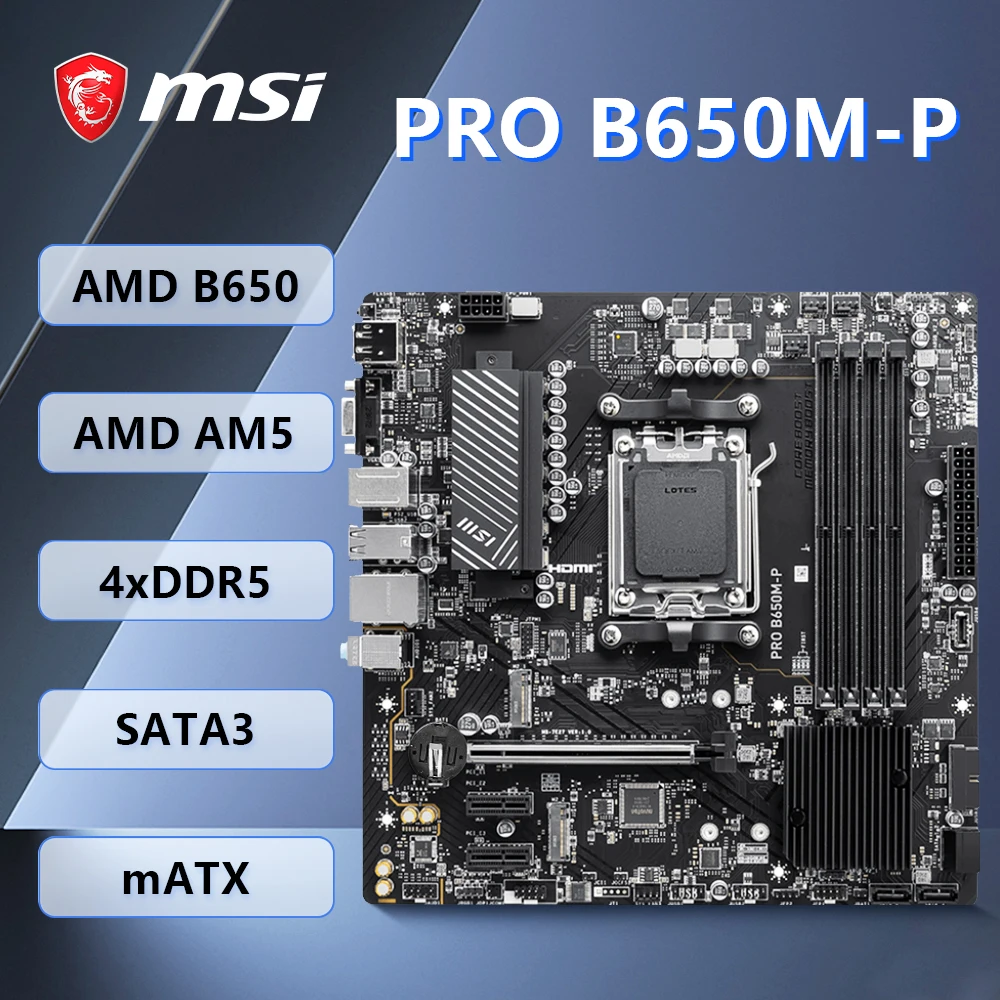 MSI PRO B650M-P Motherboard Supports Socket AM5 Ryzen 5 7600X Ryzen 7 7800X3D CPU,AMD B650 chipset, 4x DDR5,PCIe 4.0,2xM.2,ATX.