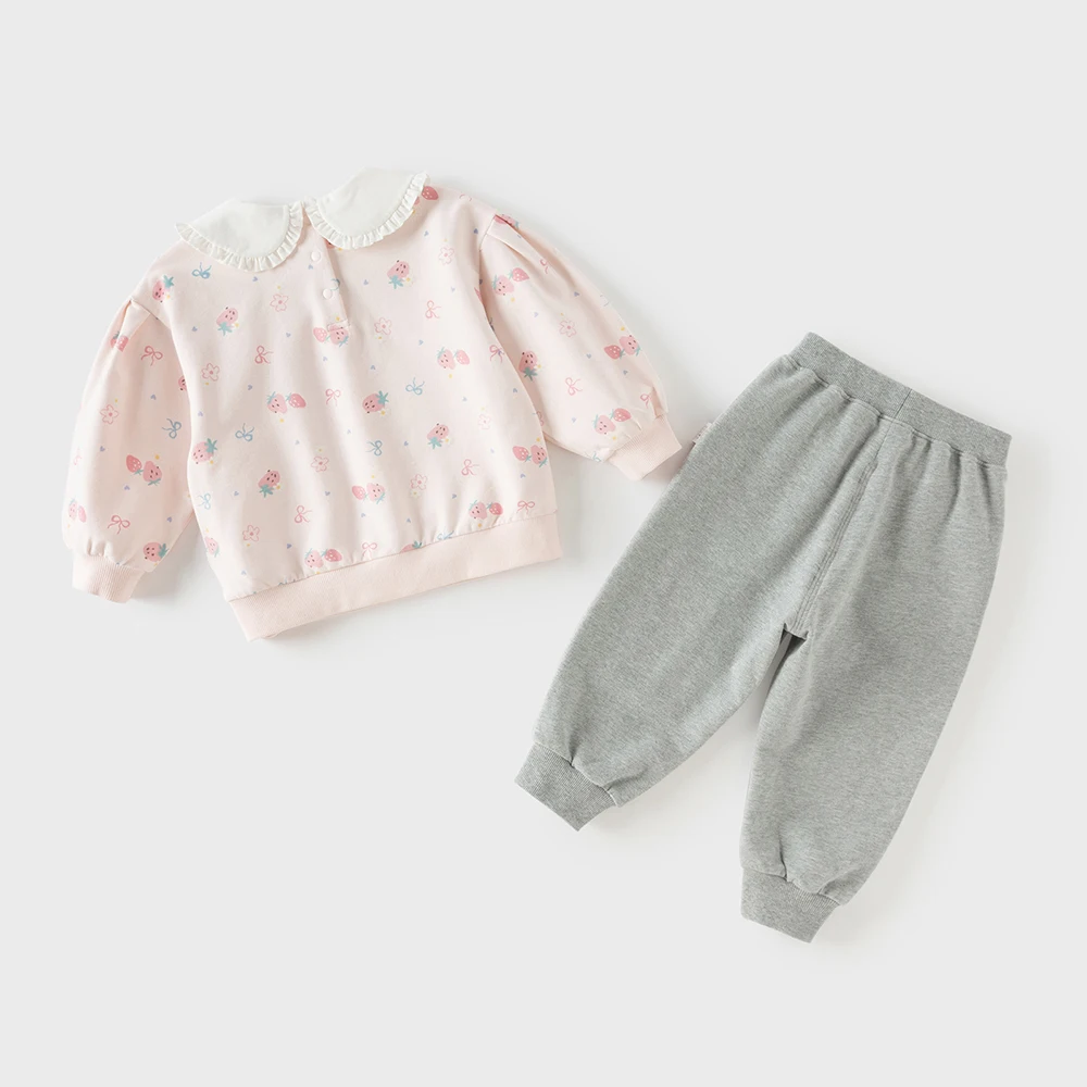 Dave Bella Girl Top Trousers Set Spring Clothes Autumn Children Strawberry Print Pullover Elastic Pant Sweatshirt Cute DB1261048