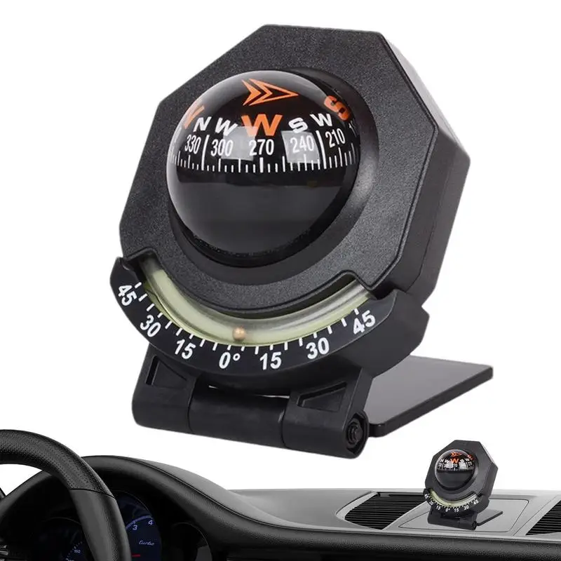 Marine Compass For Boats Glow-in-The-Dark Car Compass 180 Degree Adjustable Portable Marine Compass Car Decoration With Built-in