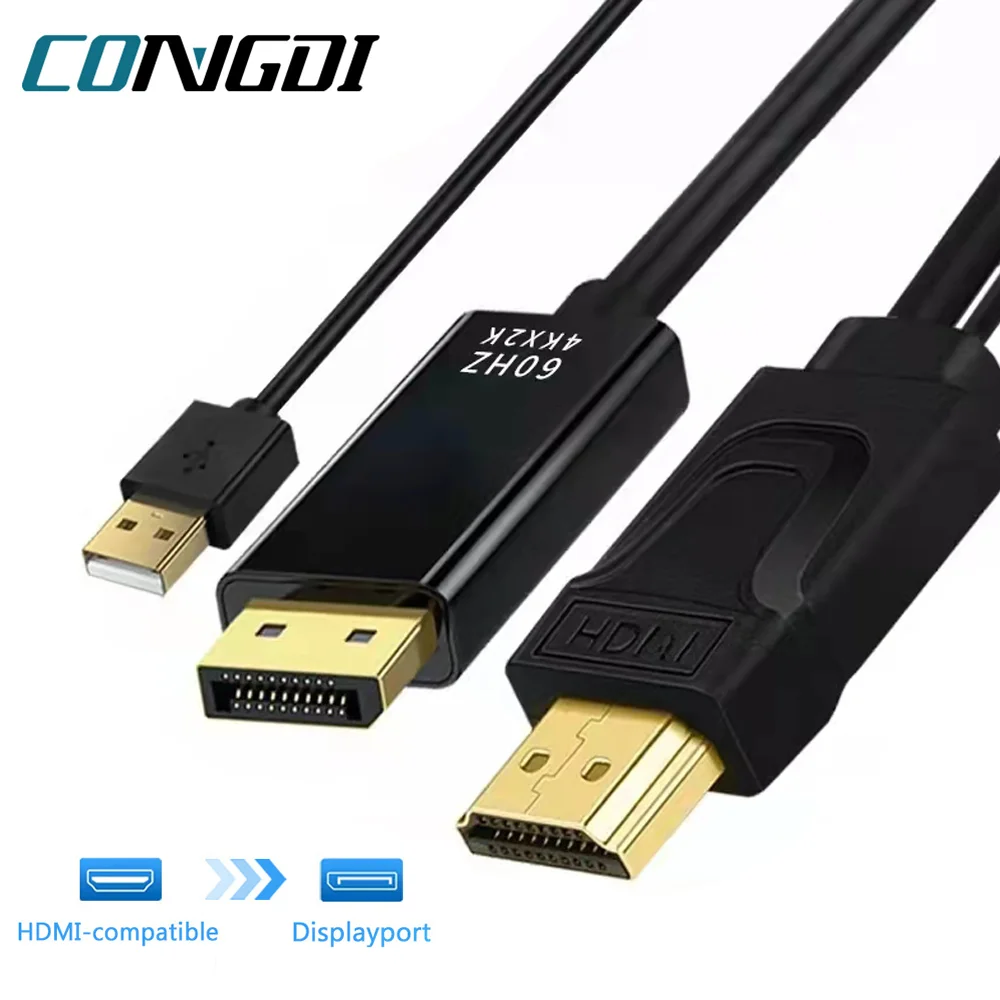 HDMI-Compatible To Displayport Cable 4K 60HZ HDMI-Compatible 2.0 to Female Displayport 1.2 Converter Adapter for PS5 TV Box Xbox