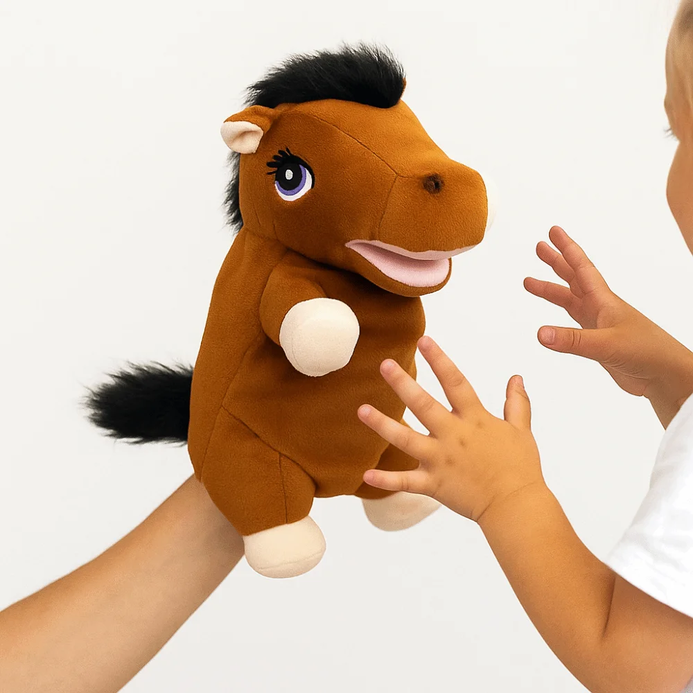 Cavalo animal pequeno cavalo fantoche simulação macio pelúcia cavalo brinquedos educação precoce contação de histórias mão dedo fantoche