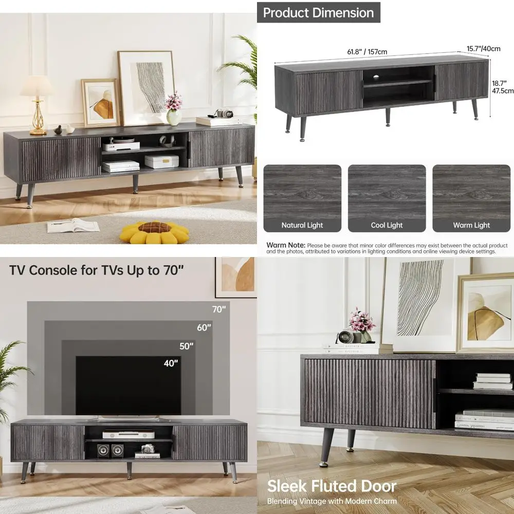 Entertainment Center Modern TV Stand for 70-Inch TVs with Storage, 62-Inch Console for Media and TV