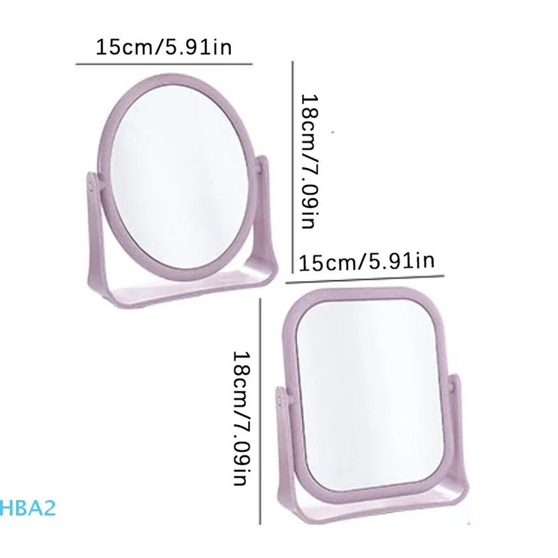Espelho de maquiagem dobrável para mesa, espelho giratório de 360 graus, dupla face, portátil, com suporte, quadrado, redondo, para casa