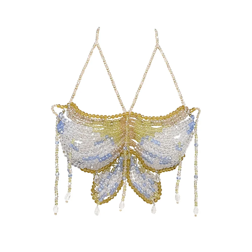 

YOUR BUMP CURVE Handmade crystal bra three-dimensional butterfly perspective hollow backless beach birthday party body