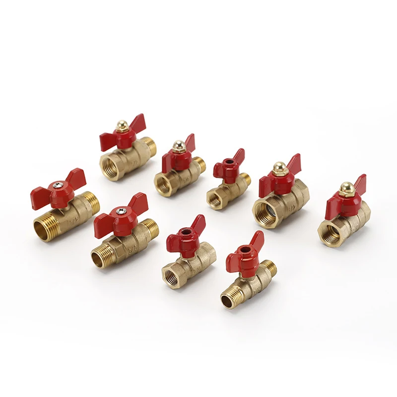 Valvola a sfera in ottone filettata BSP da 1 unità per acqua, gasolio, compressore d'aria con stelo a farfalla, 1/4" 3/8" 1/2" maschio a femmina