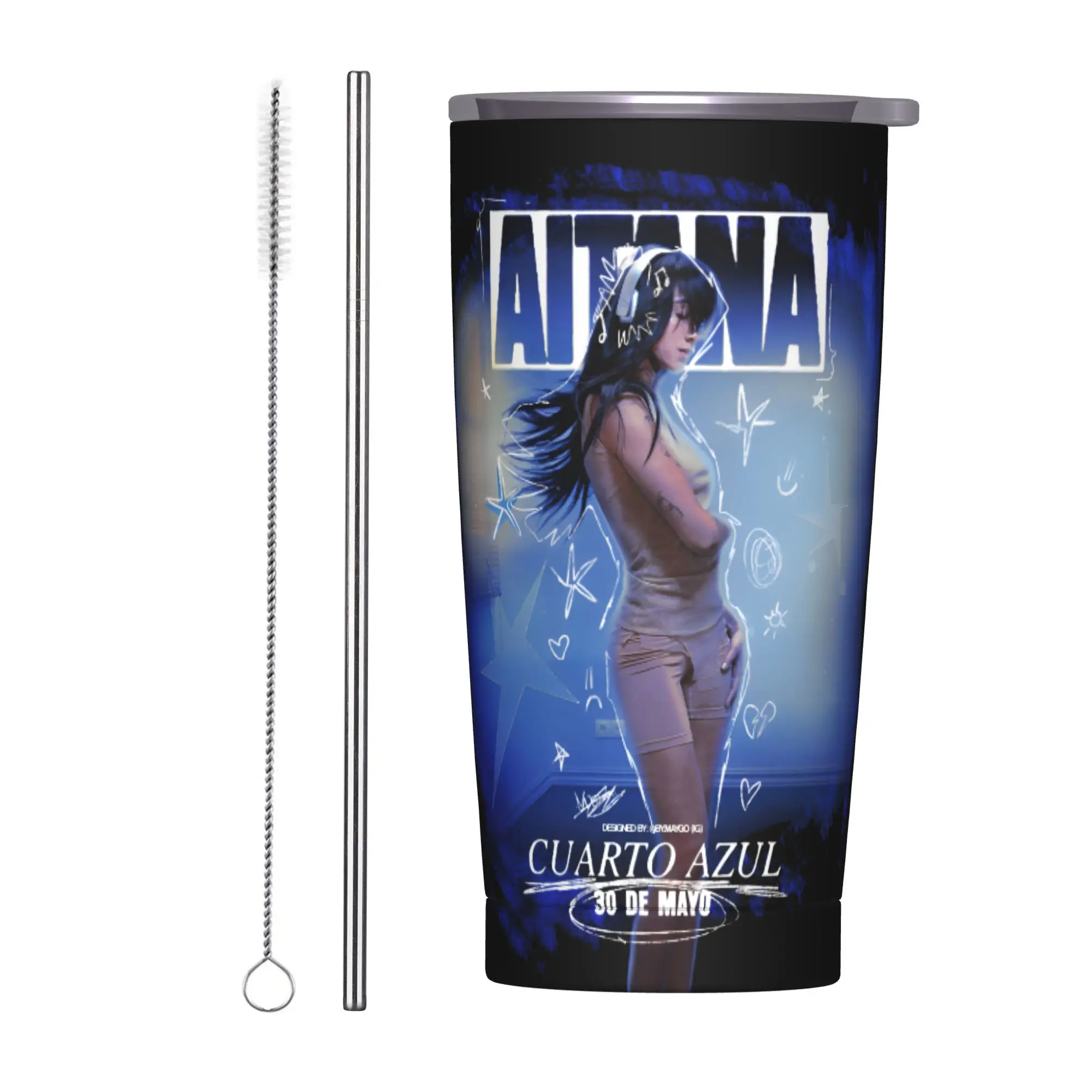 

Изолированный стакан Aitanaed Cuarto Azul с крышкой, термокружка из нержавеющей стали, офисная домашняя чашка для бутылок, 20 унций