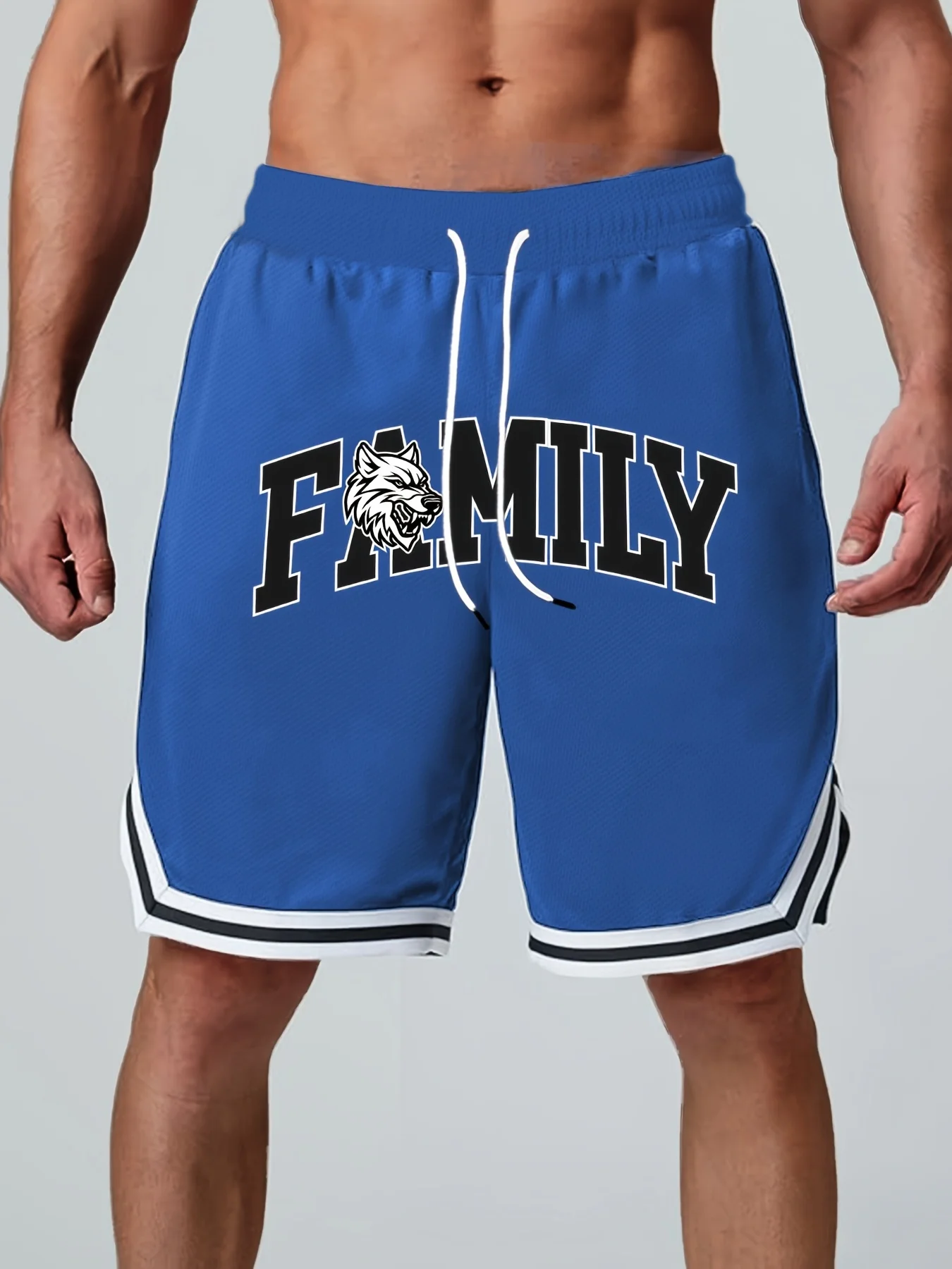 

2026 New Blue FAMILY Wolf Head Retro Basketball Shorts Men's Quick Drying Shorts Are Suitable for Daily and Training Wear Y2k