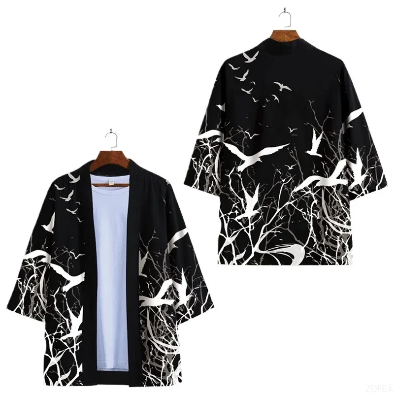 Summer Taoist Robe For Men, Loose And Trendy, Printed Cape With Cross Shore Flower, Thin Jacket, Half Sleeved Cardigan Top