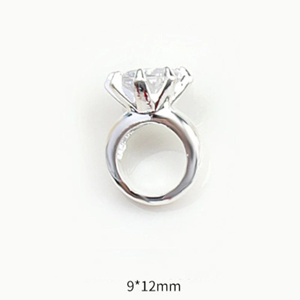 10pcs Zircon Sparkle Nail Art Charm 3D Gold Silver Alloy Big Diamond Crystal Jewelry Luxury Ring DIY Manicure Art Decorations