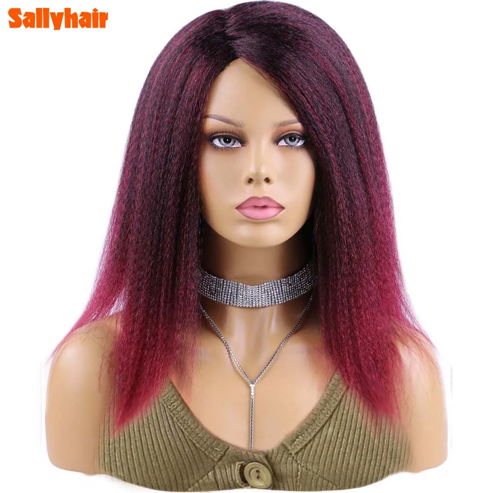 Sallyhair 아프리카 곱슬 합성 가발, 푹신한 야키 짧은 스트레이트 헤어 가발, 블랙 진저 화이트 레드, 아프리카 여성용 천연 가발 