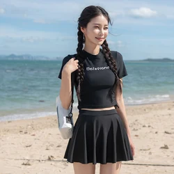 Women Two Pieces Swimwear High Waist Sexy Beach Wear Black Korean Style Sports Bathing Suit Summer 2024 New