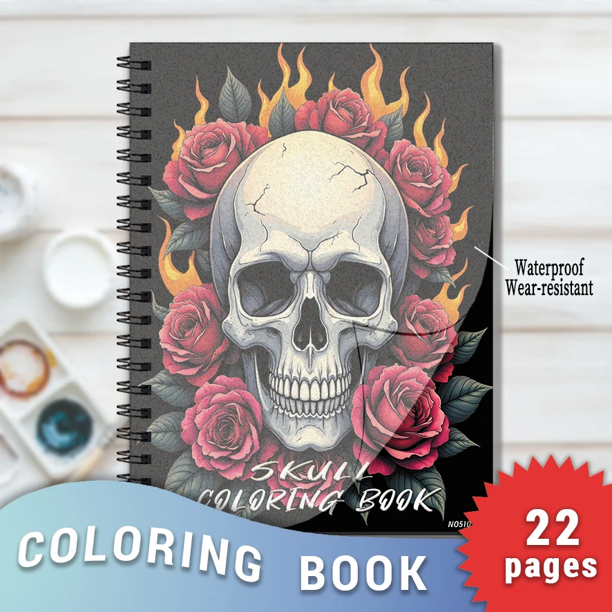 Skull Coloring Book for Adults - 8.3x11.2 inches 22 pages coloring book - helps relieve stress and soothe emotions