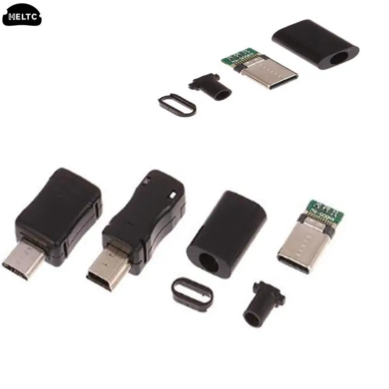 5sets Mini USB Micro USB Type C Male Head With Sheath Micro Usb Jack Connector Plastic Shell Jack Tail Sockect Plug Terminal