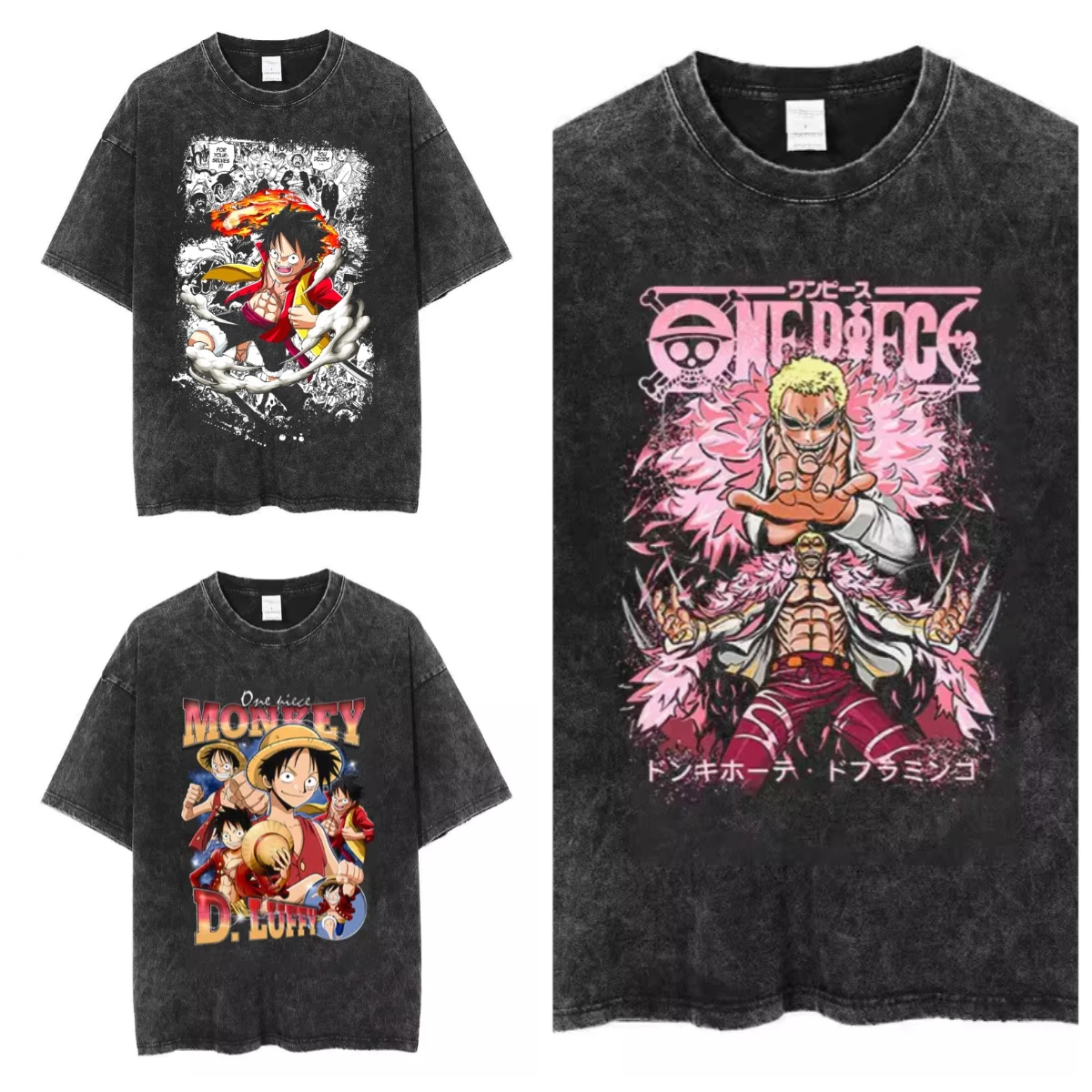 

Trend Printing 2025 One Piece Y2k Men Oversized T-shirt Short Sleeve Shirts Clothing Top Men Anime Cotton Retro Washed T-shirt