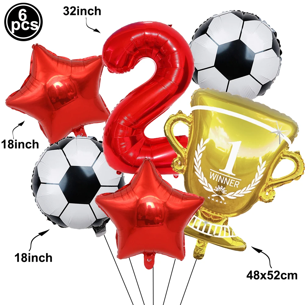 Soccer Party Balloons Set Gold Trophy Green Blue Black Red Number 0-9  Football Balloon Sports Theme Boy Birthday Party Decors view 4