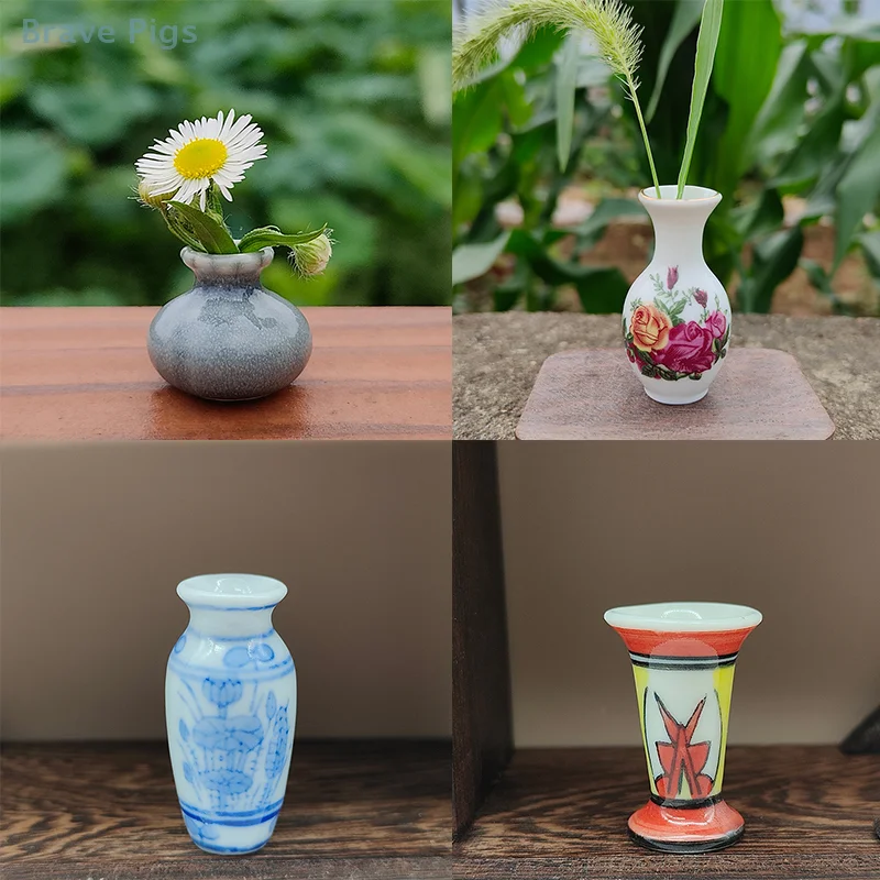 Mini Jars Vintage Ceramic Colorful Vase 1/12 Dollhouse Model Toy Micro Landscape Ornament Scene Prop Living Room Decor