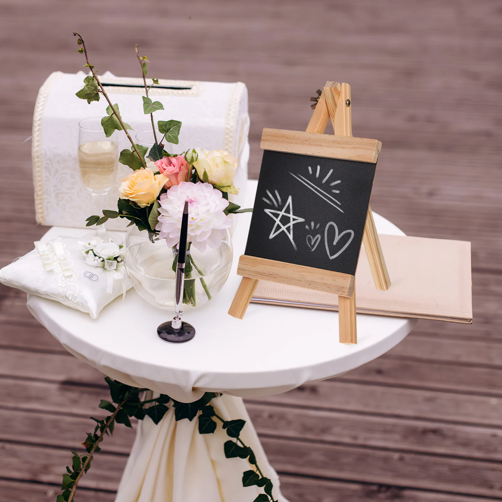 

TEHAUX Mini Chalkboard Easel Tabletop Sign Wood Writing Board for Cafe Restaurant Menu Display Chalk Stand