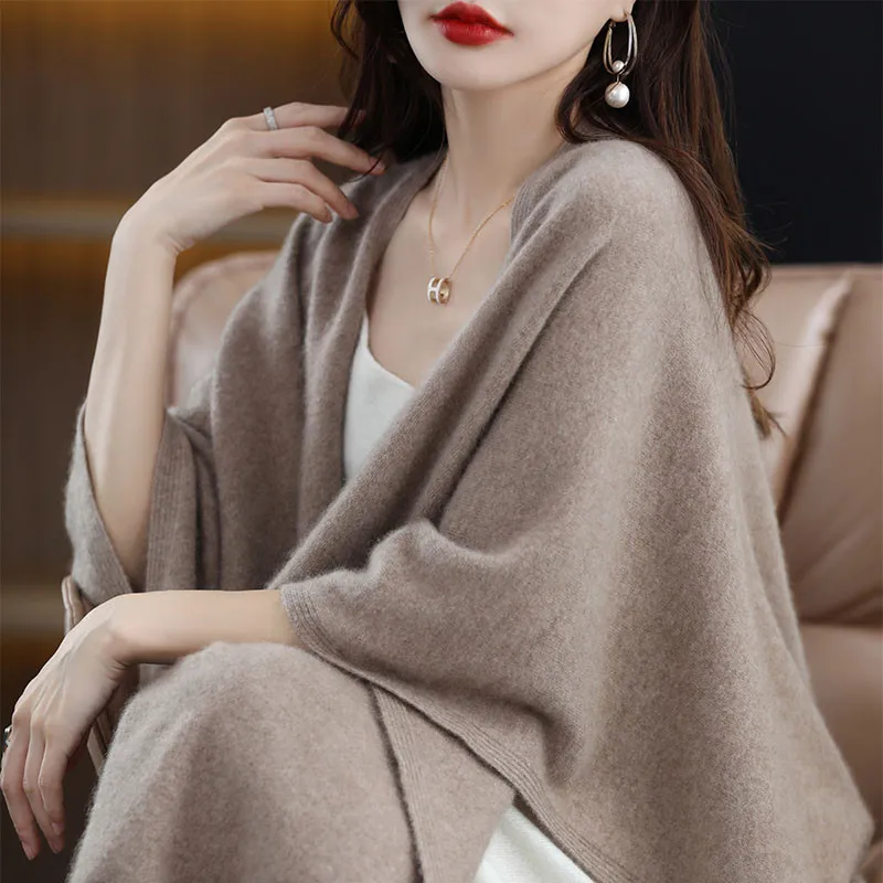 Autumn Winter New 100% Pure Wool Cashmere Shawl Female Korean Version Of Solid Color Big Scarf Outside shawl To Keep Warm Women