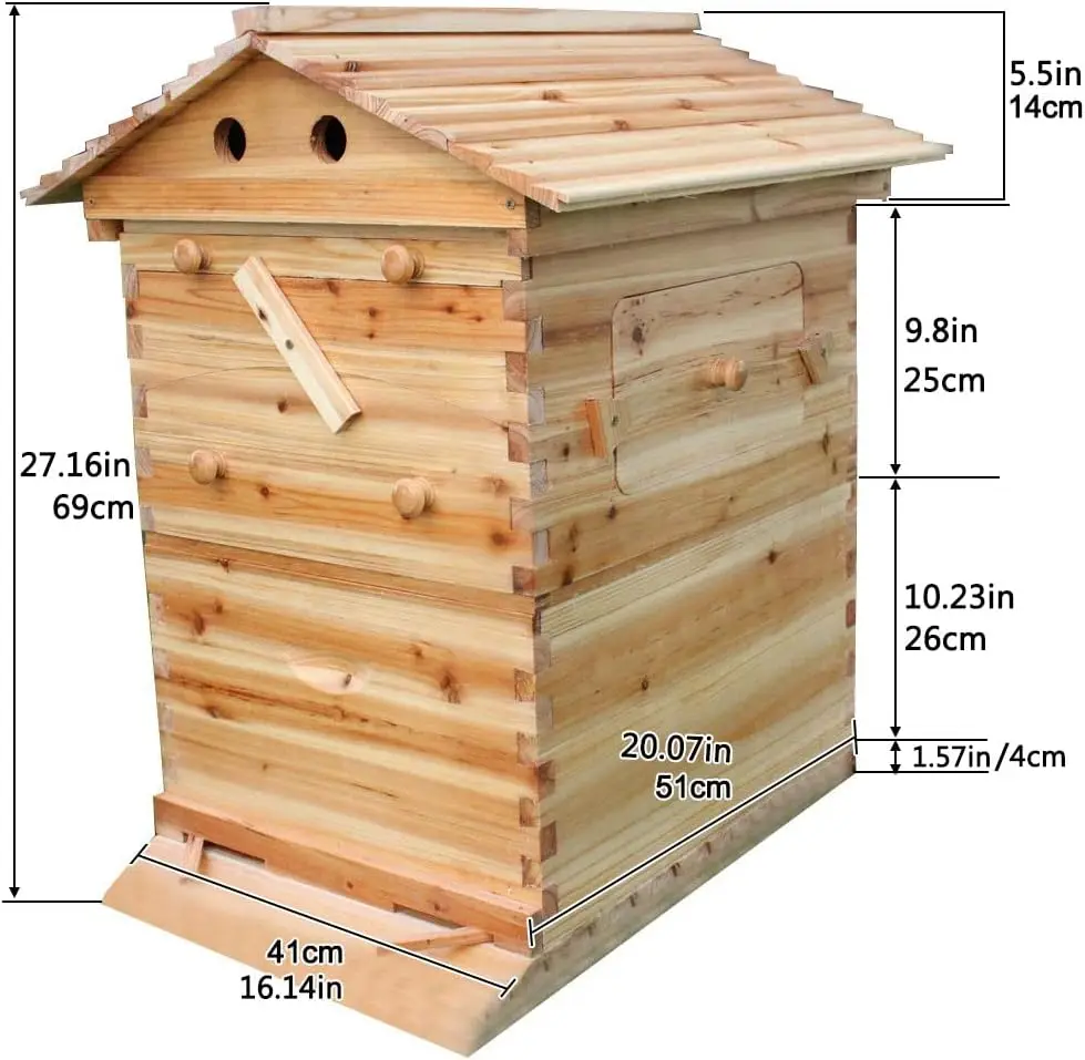خلية النحل، خلية النحل مع 7 قطع إطارات فائقة تلقائية، بيت النحل مع 1 قطعة صناديق سوبر، 1 قطعة صناديق الحاجز (بدون إطارات حاضنة)،