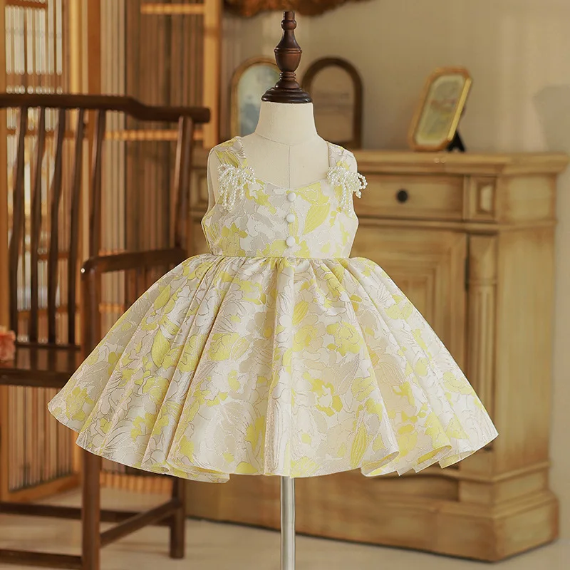 

Girls' first birthday party birthday dress baby grab week children's piano little host catwalk princess dress high-end spring
