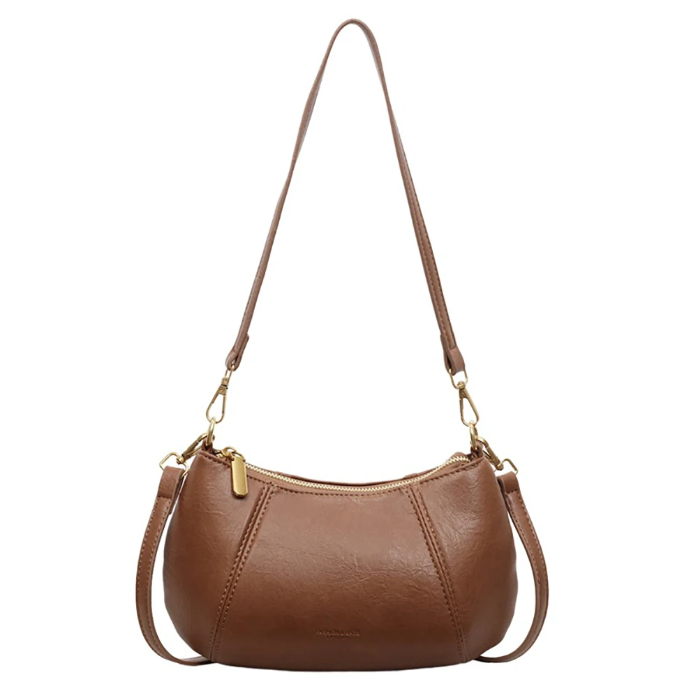 حقيبة كروس من البولي يوريثان باللون البني للنساء على الطراز الكوري أنيقة بلون سادة وسحاب وحقائب كتف واحدة متعددة الاستخدامات للتنقلات وحزمة مناسبة لجميع المناسبات #6