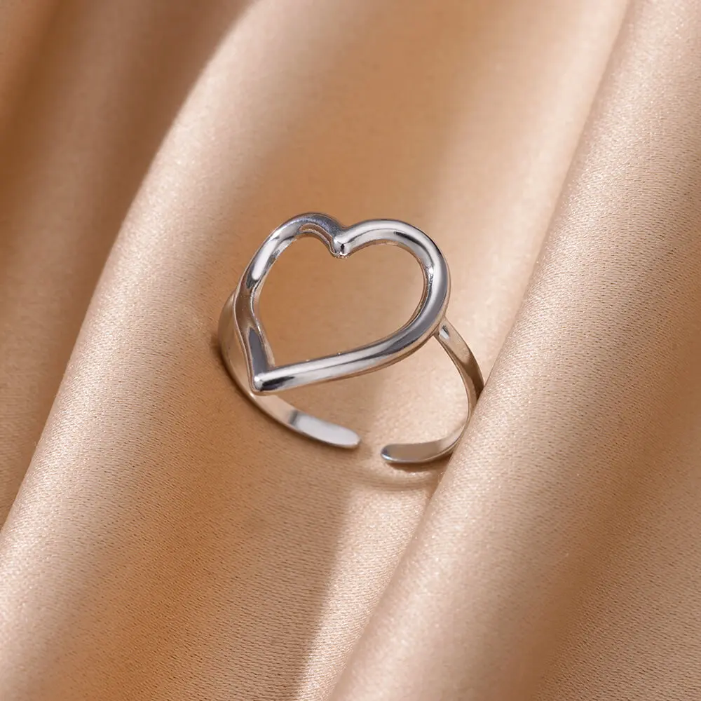 Hollow Heart Rings For Women Gold Color Adjustable Stainless Steel Heart Ring Wedding Party Jewelry Gift 2024 Trend Gift BFF image 2