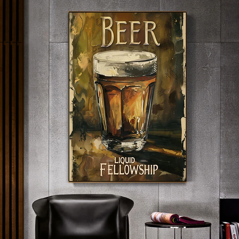 Vintage Drinks Posters Coffee Tea Champagne Beer Wine Canvas Painting Retro Wall Art for Kitchen Dining Room Home Decor