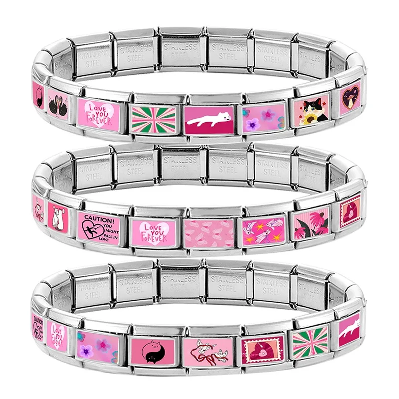 New 2026 Women's Fashion Caution you might fall in love me Italian Charms Links Fit 9mm Stainless Steel Bracelet Making Jewelrys