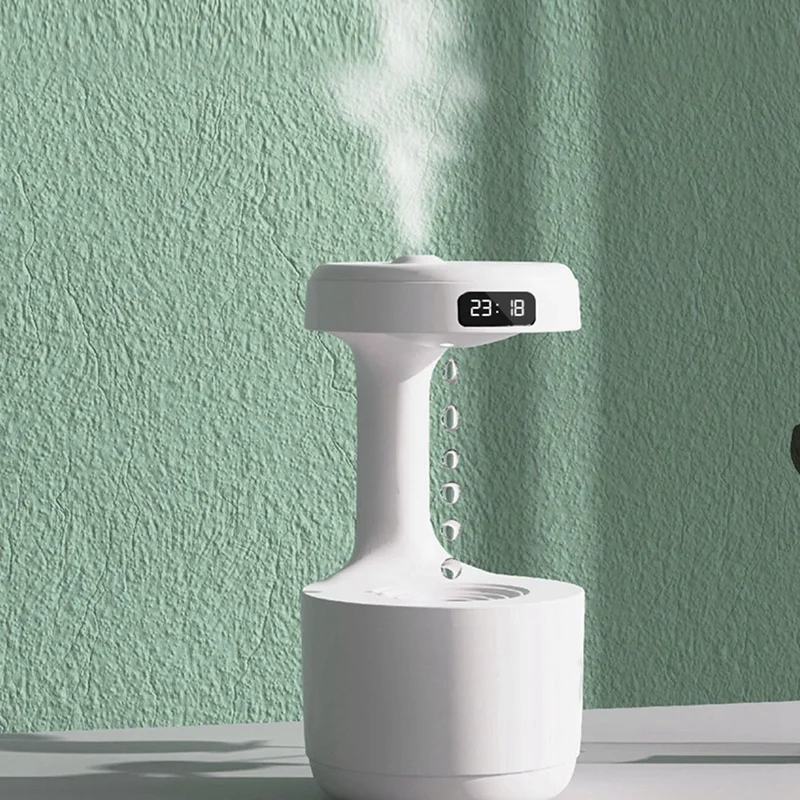 Umidificador de gotas de água anti-gravidade, Ultrasonic Mist Maker, Home Fogger com display LED, Quarto de escritório e desktop, 800ml