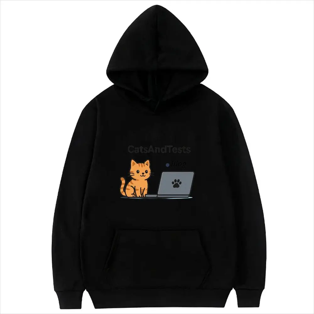 Cute Cat Programmer Graphic Hooded Sweatshirt Women Long Sleeve Kawaii Anime Print Casual Loose Pullover Autumn Winter Street