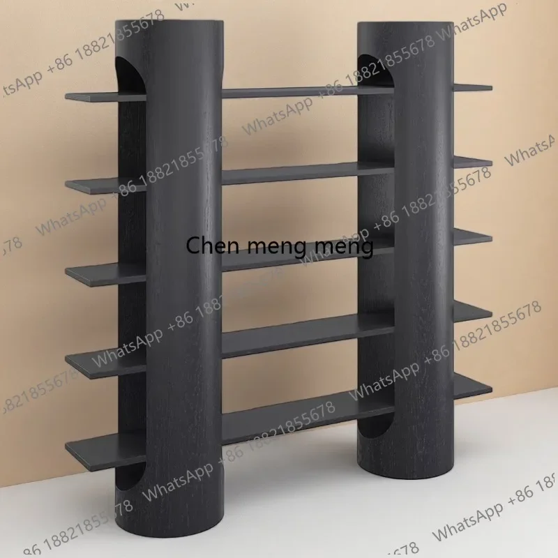 MM183 Italian minimalist solid wood bookshelf living room floor display rack black multi-layer shelf