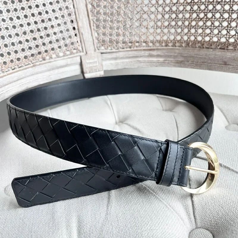 

Hand-made belt Wide cowhide braided belt for men and women 4.0 large plaid leather braided retro half round pin buckle belt