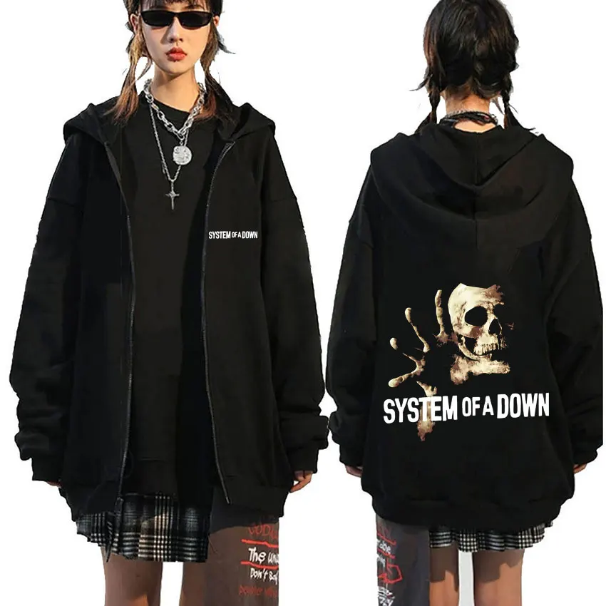 

System of A Down Skeleton Graphic Zipper Hoodie Men Women Vintage Rock Alternative Metal Zip Up Jacket Male Oversized Streetwear