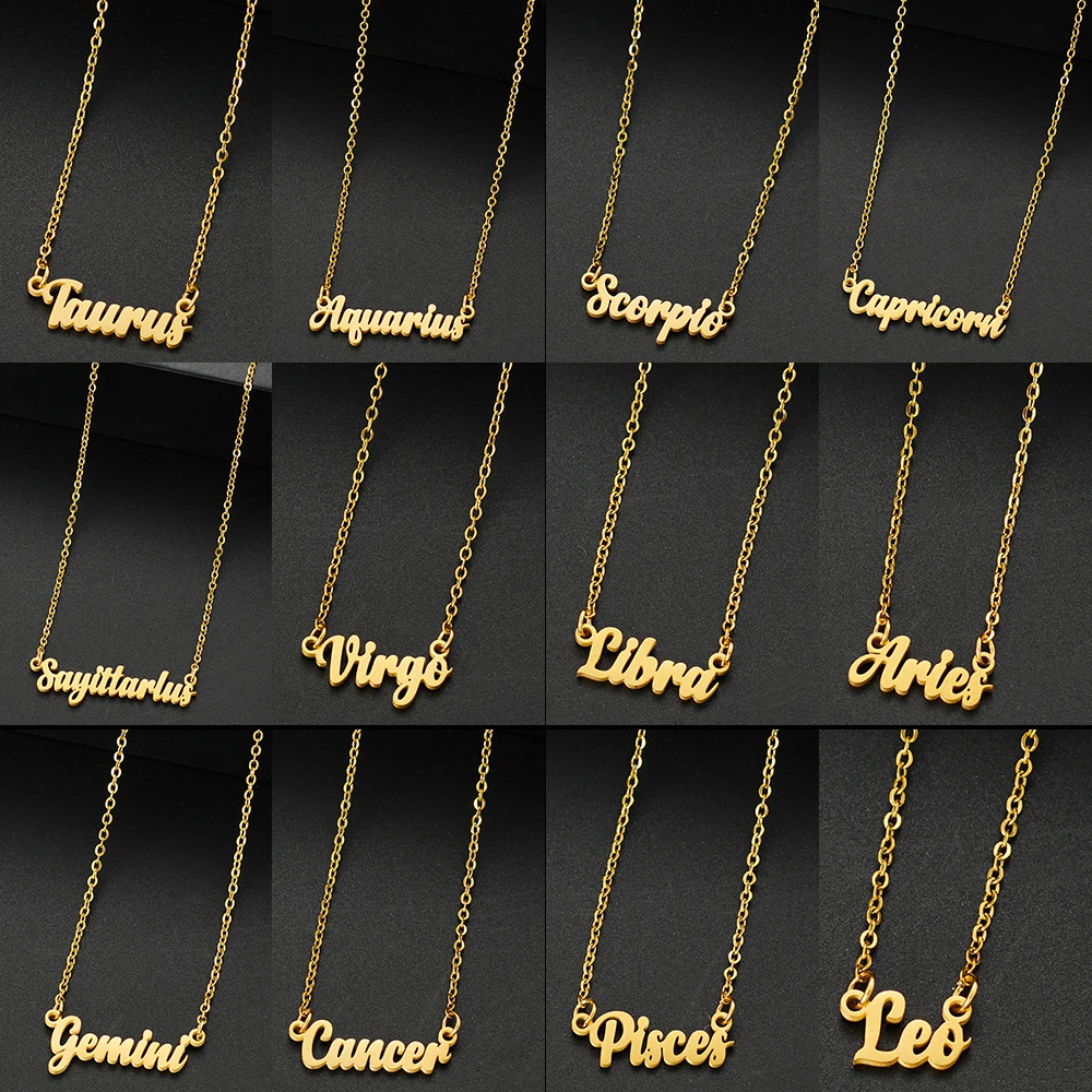 Крутое ожерелье с созвездиями, цепочка-чокер для женщин, ожерелье из нержавеющей стали со знаками Зодиака и алфавитом, оптовая продажа подвесок Крутое ожерелье с созвездиями, цепочка-чокер для женщин, ожерелье из нержавеющей стали со знаками Зодиака и алфавитом, оптовая продажа подвесок
