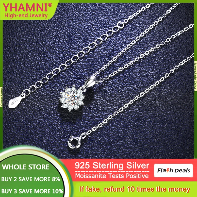 100% Real 1 Carat Sunflower Moissanite Pendant Necklace for Women 925 Sterling Silver Diamond Chain Necklaces Fine Jewelry