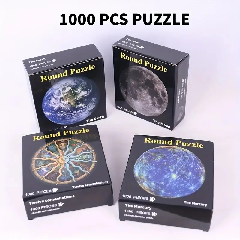 1000 Pieces Adult Round Moon Puzzle Space Theme Challenge Difficult Brain Teaser Learning Educational Fun Puzzle Game